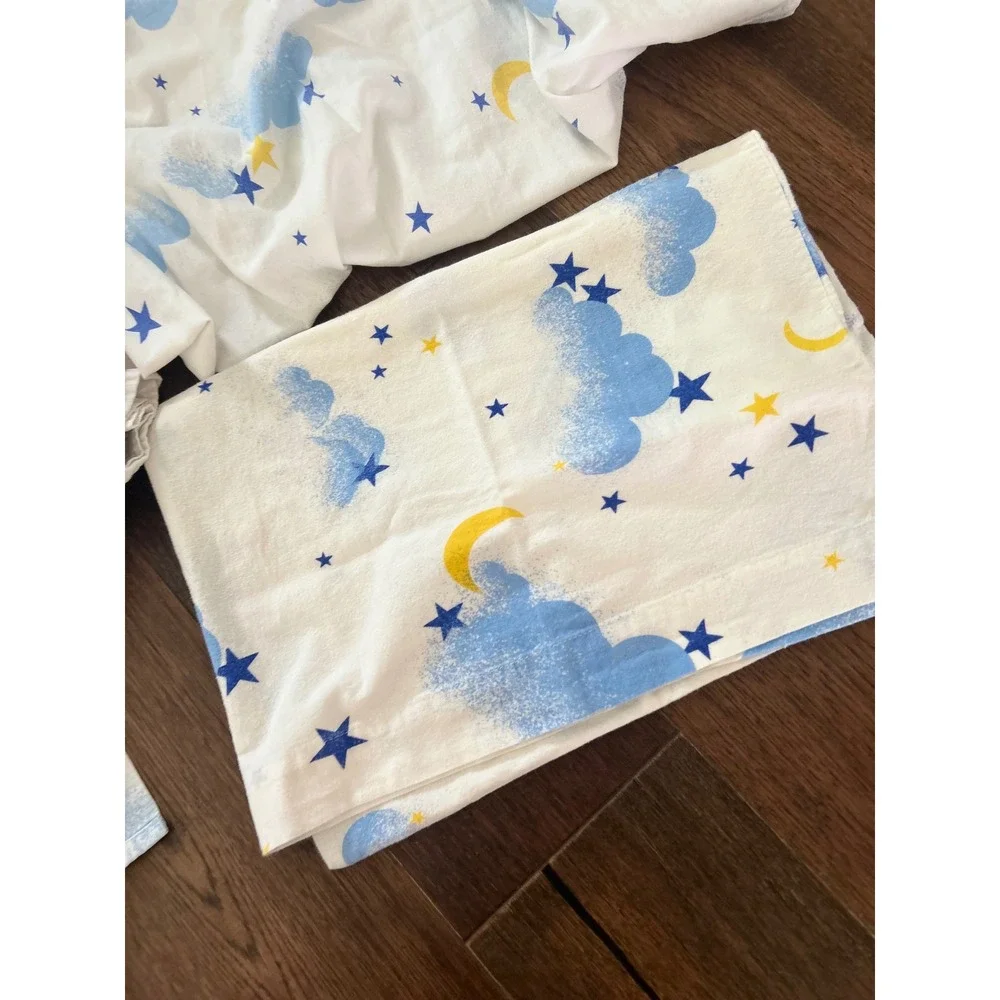 Vintage Celestial Cloud Moon Star Sheet Set 3 piece Full y2k flannel nostalgic